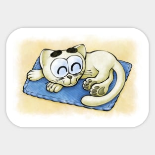 Sleeping Kitten (Yellow and Blue) - Happy Kittens Cat Drawing Sticker